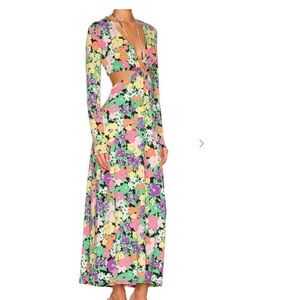AFRM Monique Floral Cutout Waist Dress in Neon Garden